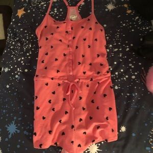 Flamingo pink heart romper with pockets
